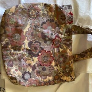 GAP Red and Brown Tote Bag with Artistic Floral Design